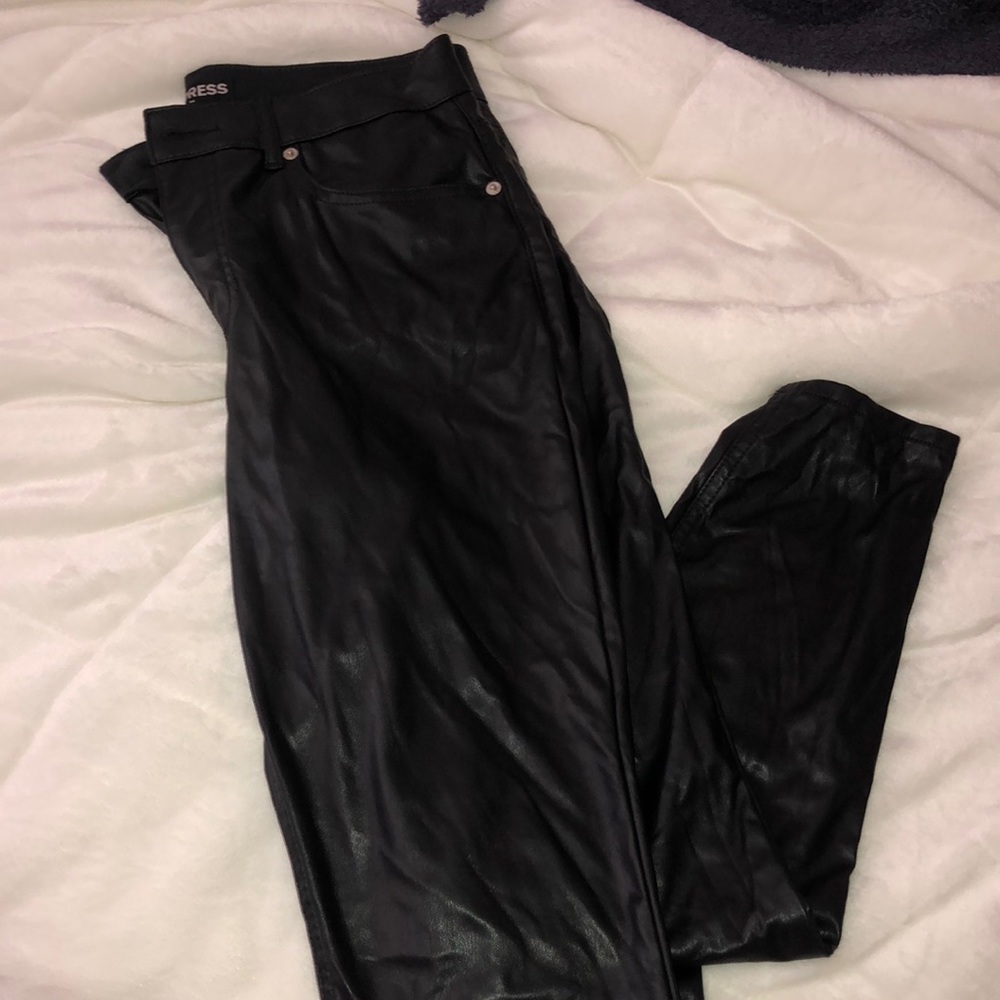Express black leather skinny pant